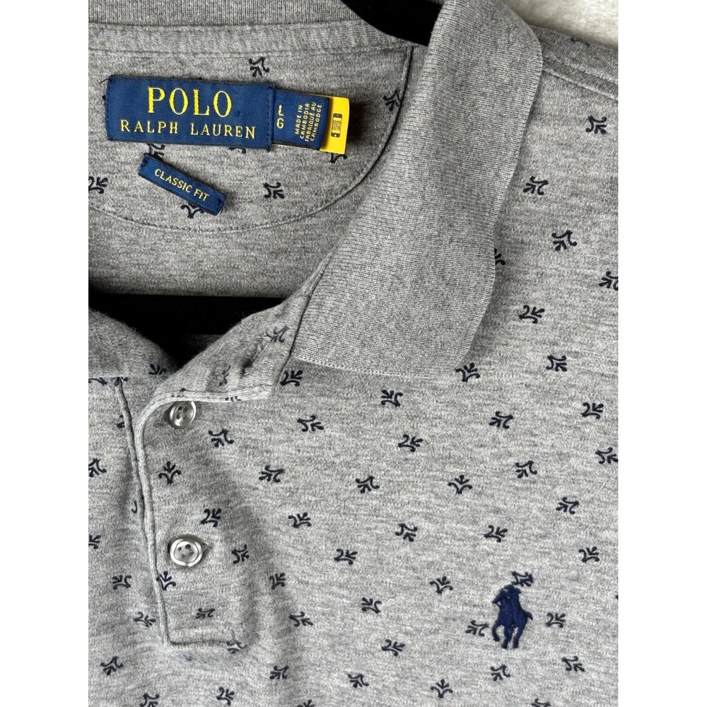 Polo Ralph Lauren Mens‎ Large Gray Long Sleeve Polo Classic Preppy Casual